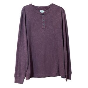 Faherty Shirt Slub Cotton Henley Long Sleeve Maroon Soft Size: Large